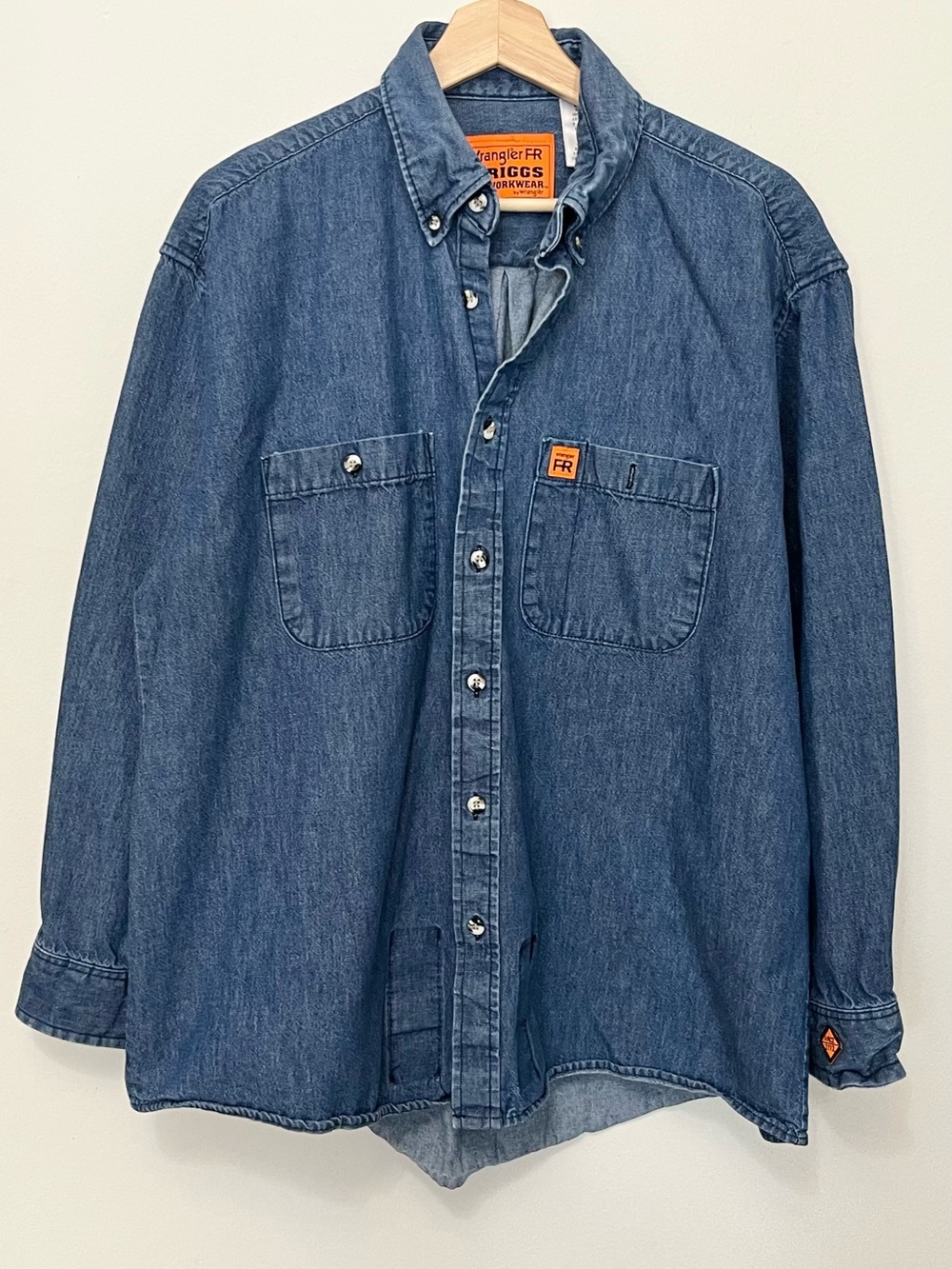 Wrangler FR RIGGS • Large • Denim Workwear Button Up Long Sleeve Shirt